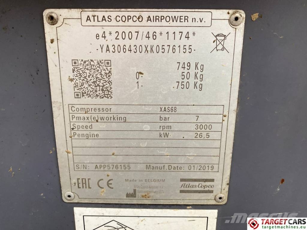 Atlas Copco XAS68 Air Compressor 7Bar 3500L/M Kompresori