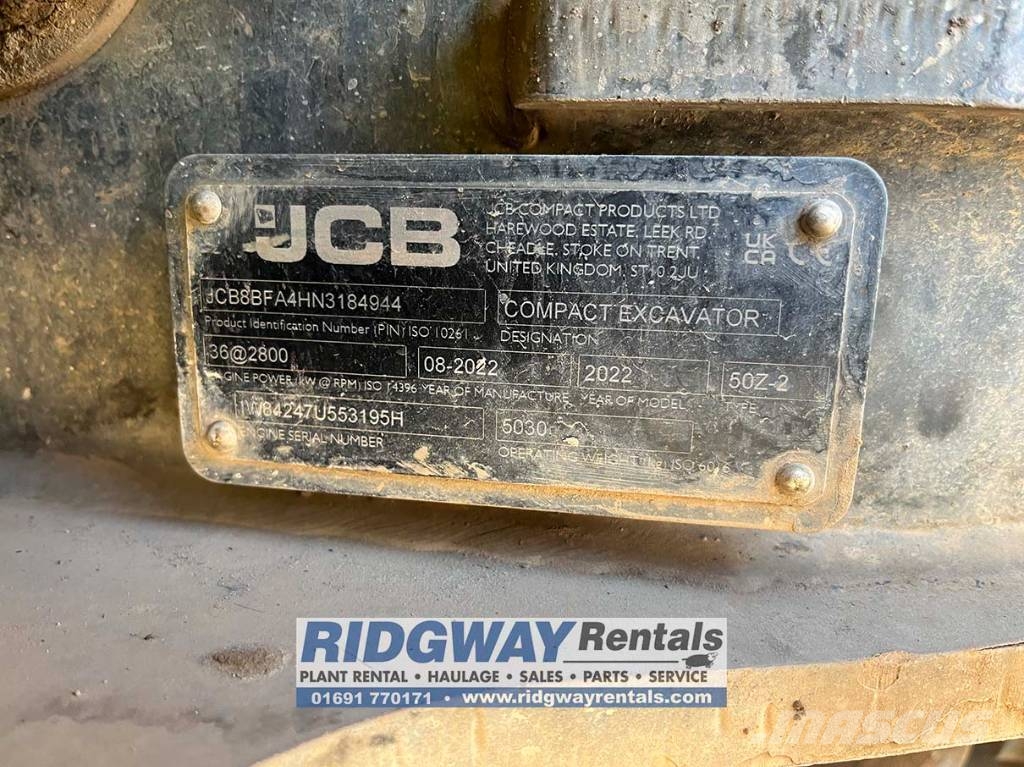 JCB 50 Z-2 Mini ekskavatörler, 7 tona dek