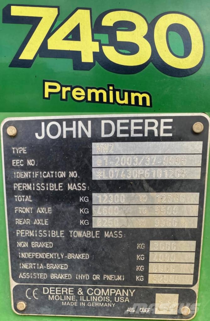 John Deere 7430 Premium Autopower 40km/h endommagé الجرارات