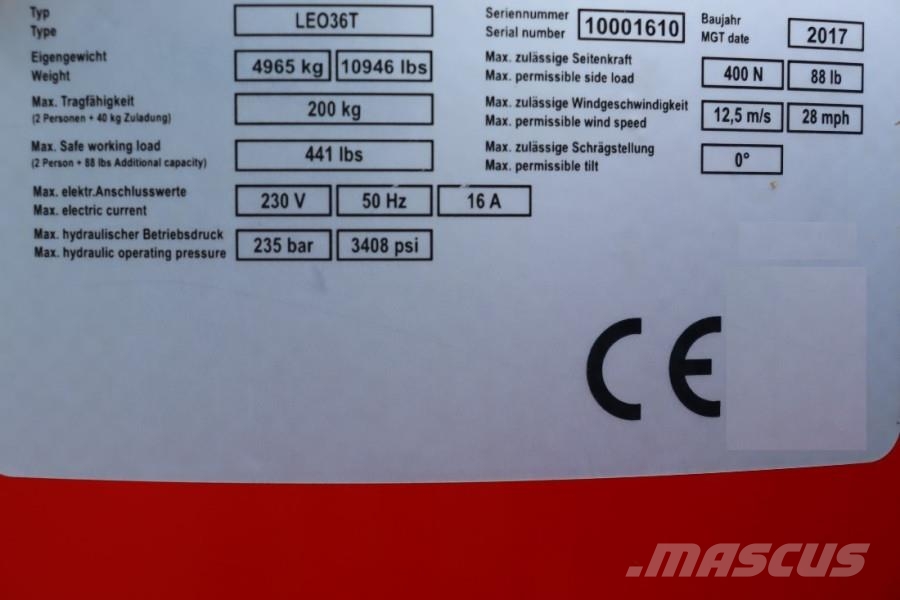 Teupen Leo 36t 230 V Electric Motor + Diesel, Rubber Trac Körüklü personel platformları