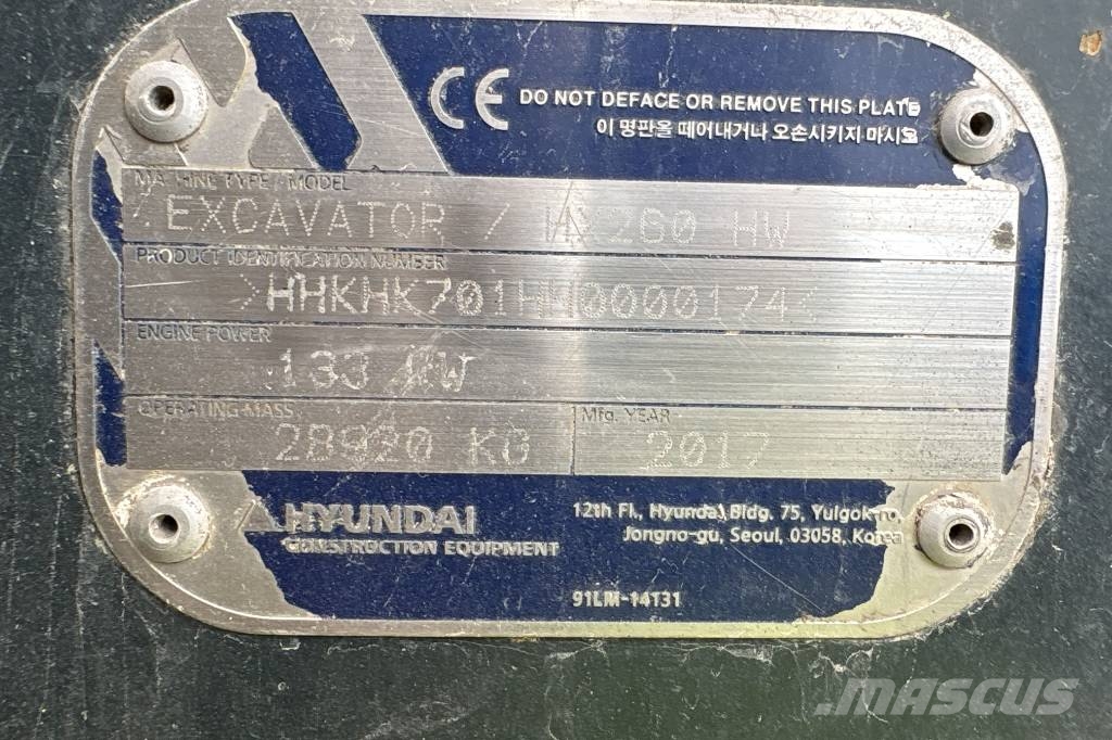 Hyundai HX 260 HW Inkl 3 skopor Bandgrävare