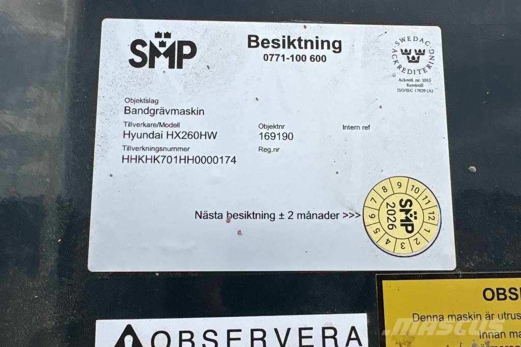 Hyundai HX 260 HW Inkl 3 skopor Bandgrävare
