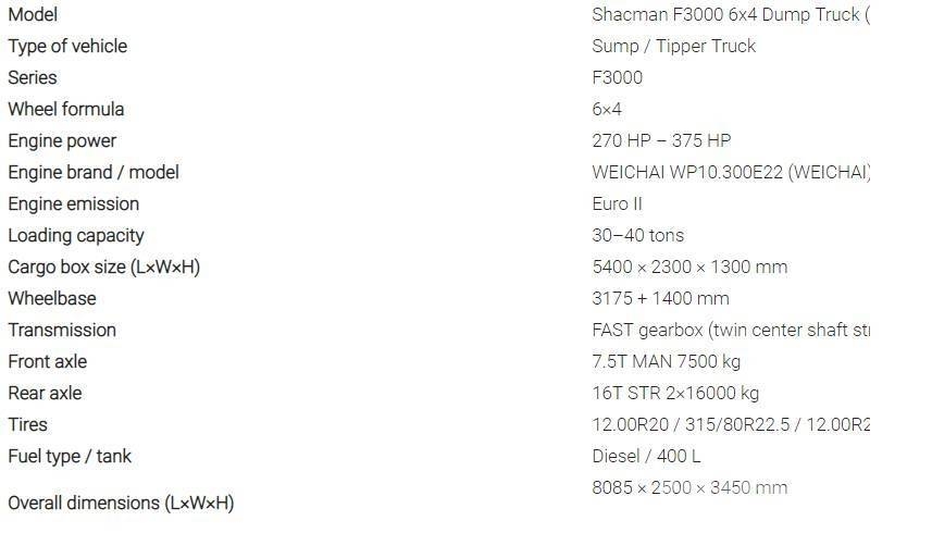 Shacman Used Shacman F3000 6x4 Dump Truck 自卸式货车