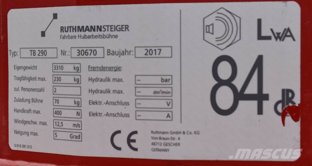 Ruthmann TB290 (TÜV und UVV neu!) Pacēlāji uz automašīnas bāzes
