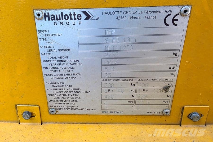 Haulotte STAR 10 Electric, 10m Working Height, 3m Reach, 20 لوادر انزلاقية التوجيه