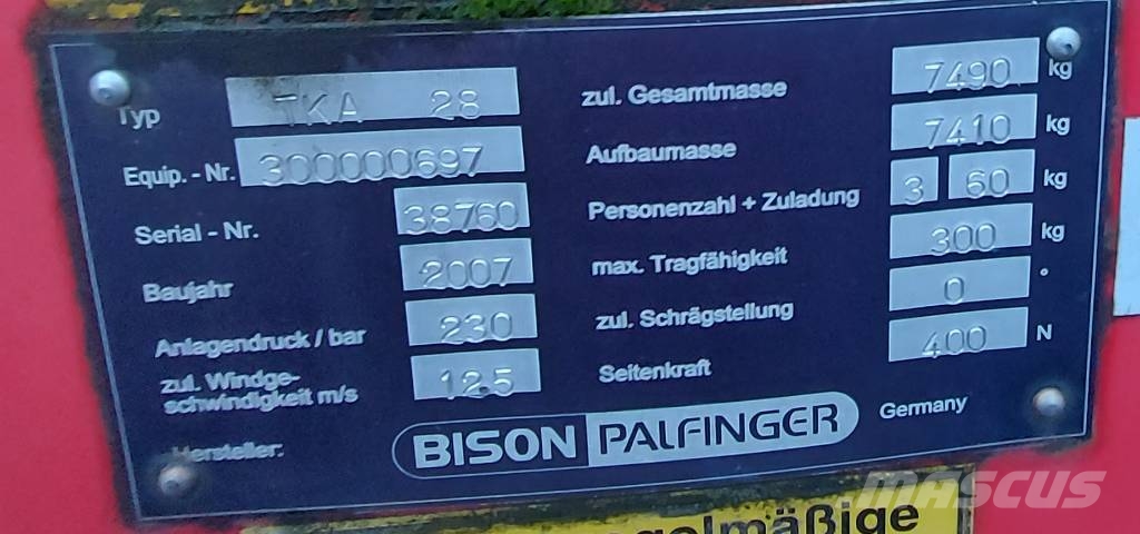 Palfinger Bison TKA 28 KS Ant vilkikų montuojamos kėlimo platformos