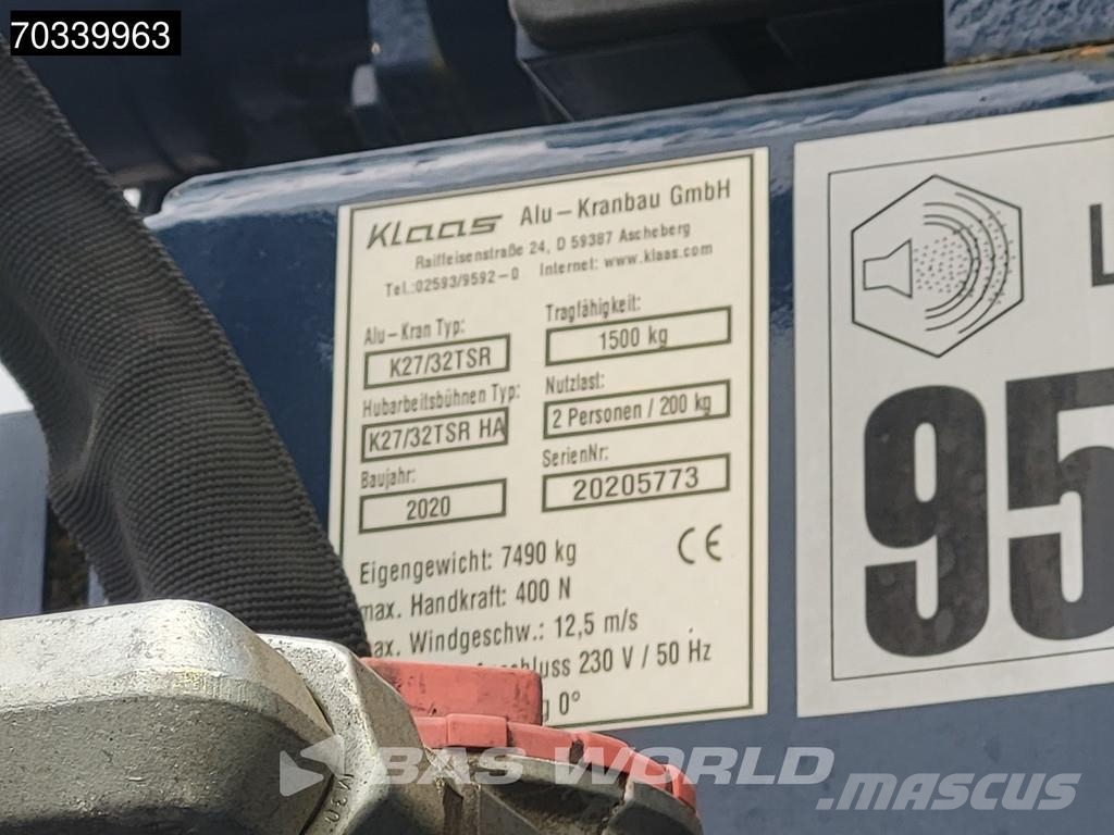 MAN TGL 8.190 TGL 4X2 NL-Truck Klaas K2732TSR Aerial P رافعات صالحة لكل أنواع الطرق