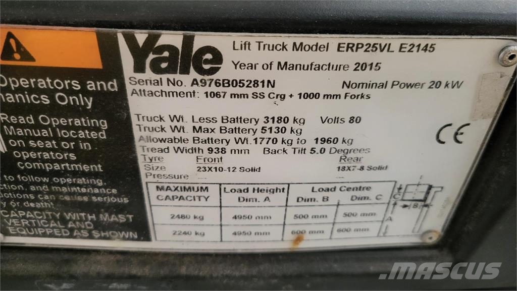 Yale ERP25VL E2145 2015 Electric forklifts