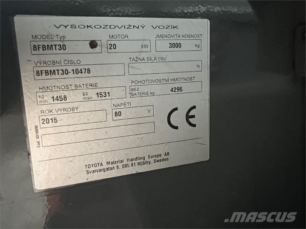 Toyota 8FBMT30 Ηλεκτρικά περονοφόρα ανυψωτικά κλαρκ