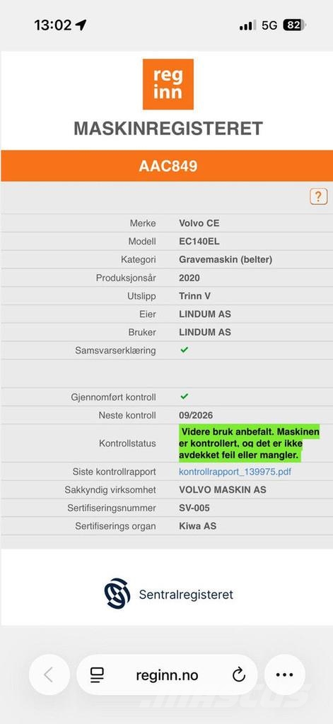 Volvo EC 140 EL Lánctalpas kotrók