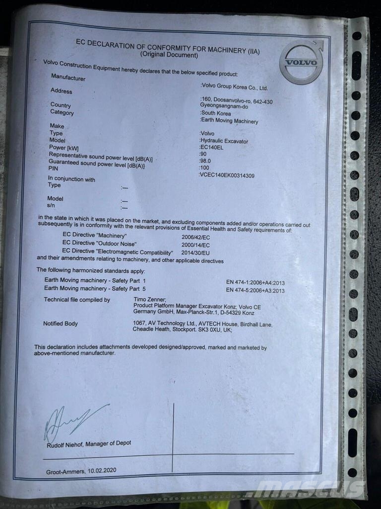 Volvo EC 140 EL Lánctalpas kotrók
