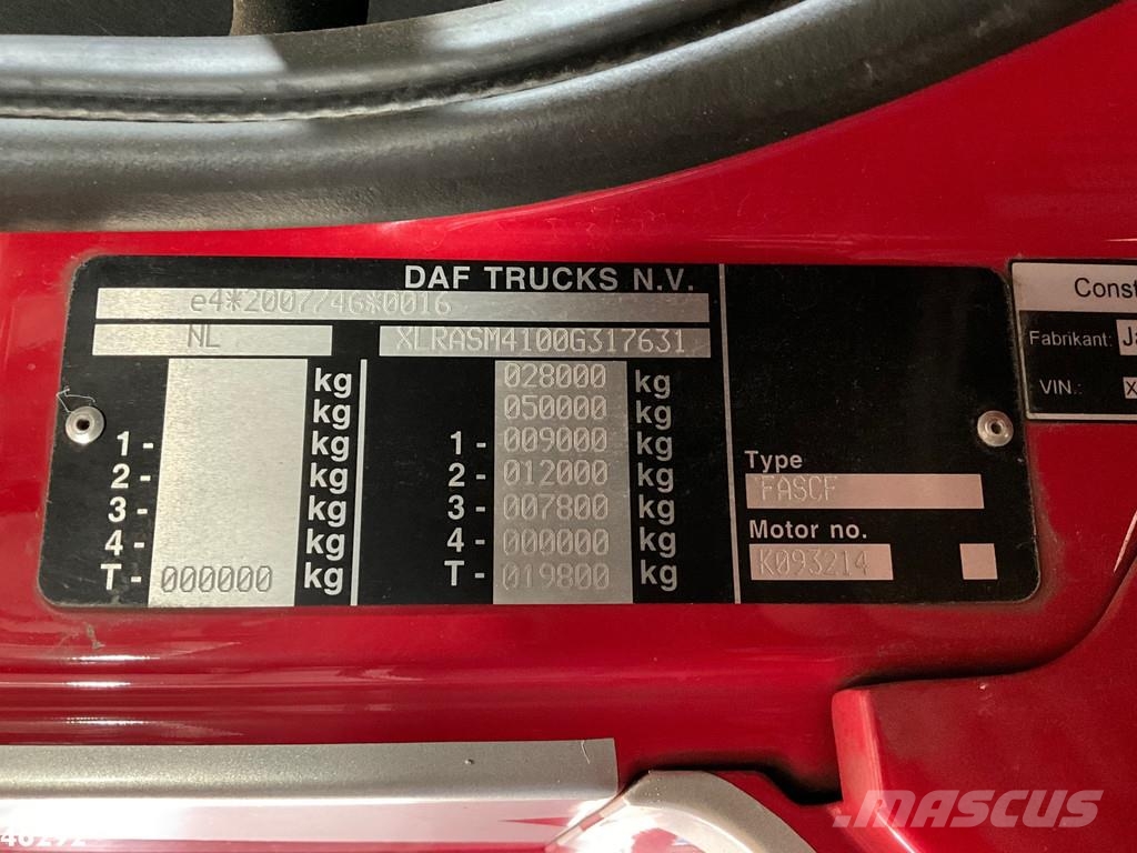 DAF FAS CF 450 Euro 6 VDL 25 Ton kabelsysteem Just 249 Camiones elevadores de gancho