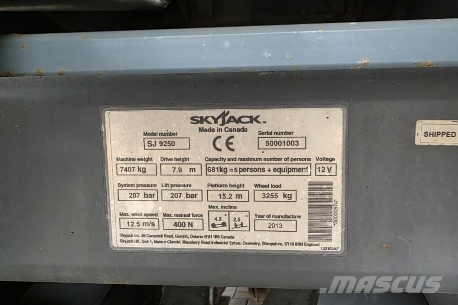 SkyJack SJ9250RT Diesel, 4x4 Drive, 17.2m Working Height, Plataformas tijera