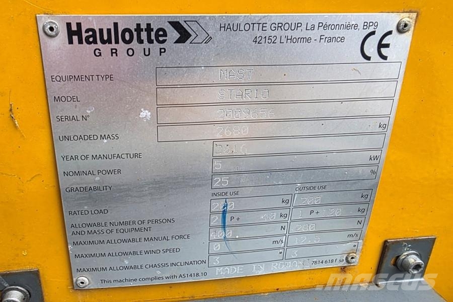 Haulotte STAR 10 Electric, 10m Working Height, 3m Reach, 20 لوادر انزلاقية التوجيه