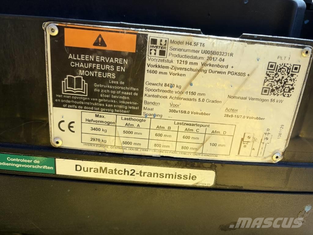 Hyster H 4.50 FT 4500kg LPG TRIPLO sideshift /spreader LPG (dujiniai) krautuvai