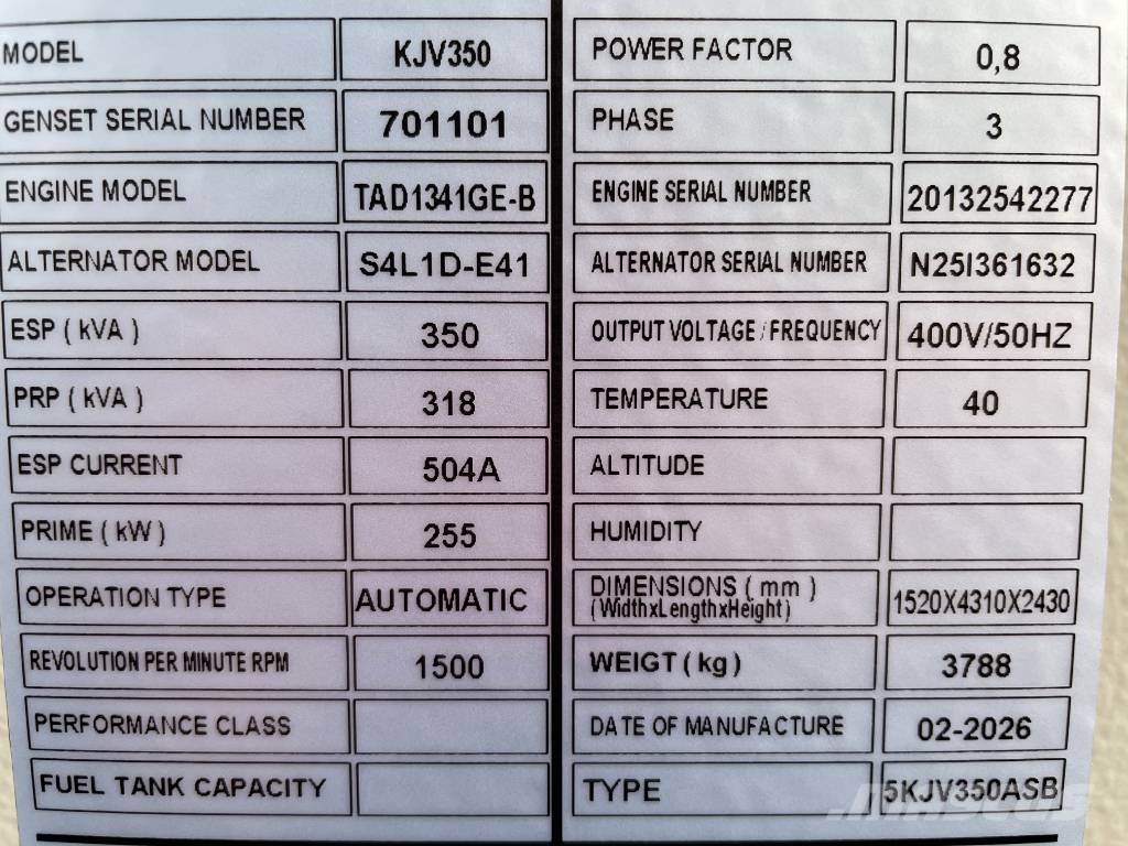 Volvo TAD1341GE - 350 kVA Generator - DPX-18878 Dizel generatori