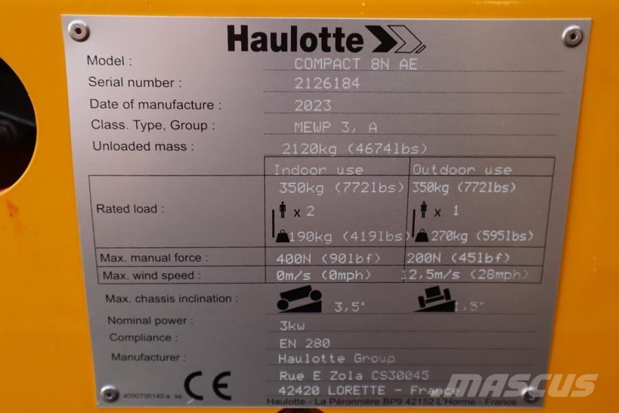 Haulotte Compact 8N Valid inspection, *Guarantee! 8m Workin Scissor lifts