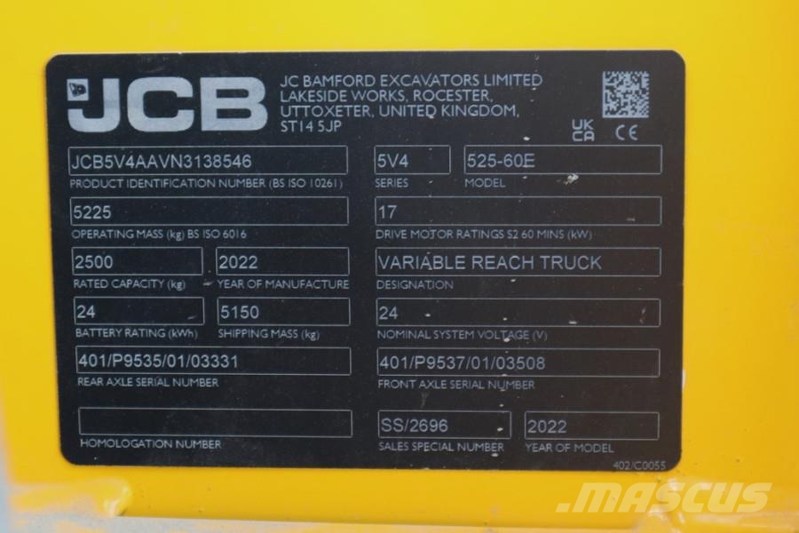 JCB 525-60E Fully Electric, 2500kg Capacity, 6m Liftin Teleskooplaadurid