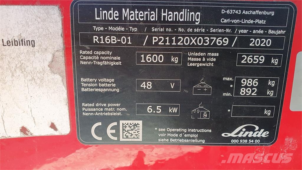 Linde R16B リーチフォークリフト