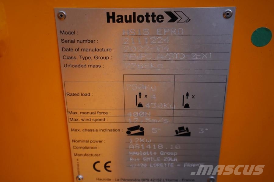 Haulotte HS15EPRO Valid Inspection, Full Electric 4x4 Drive Saksilavat