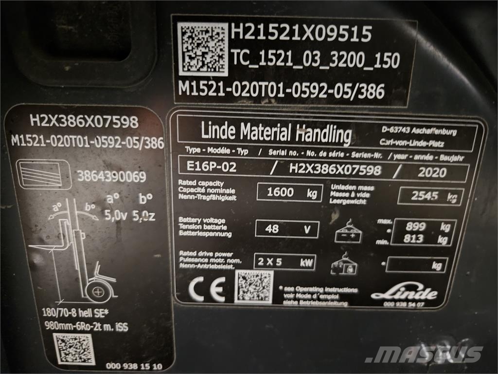 Linde E16P LI-ION شاحنات ذات رافعات شوكية تعمل بالكهرباء