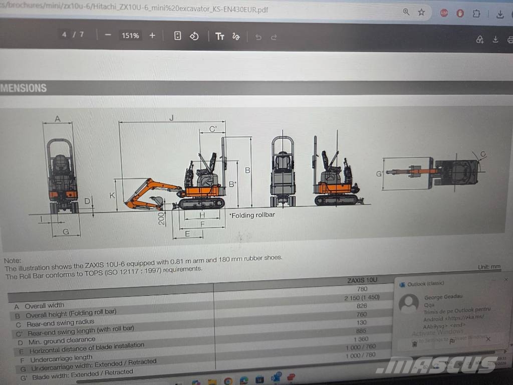 Hitachi ZX 10 U-6, digging depth 2m,quick coupler+3buckets Mini bageri <7t