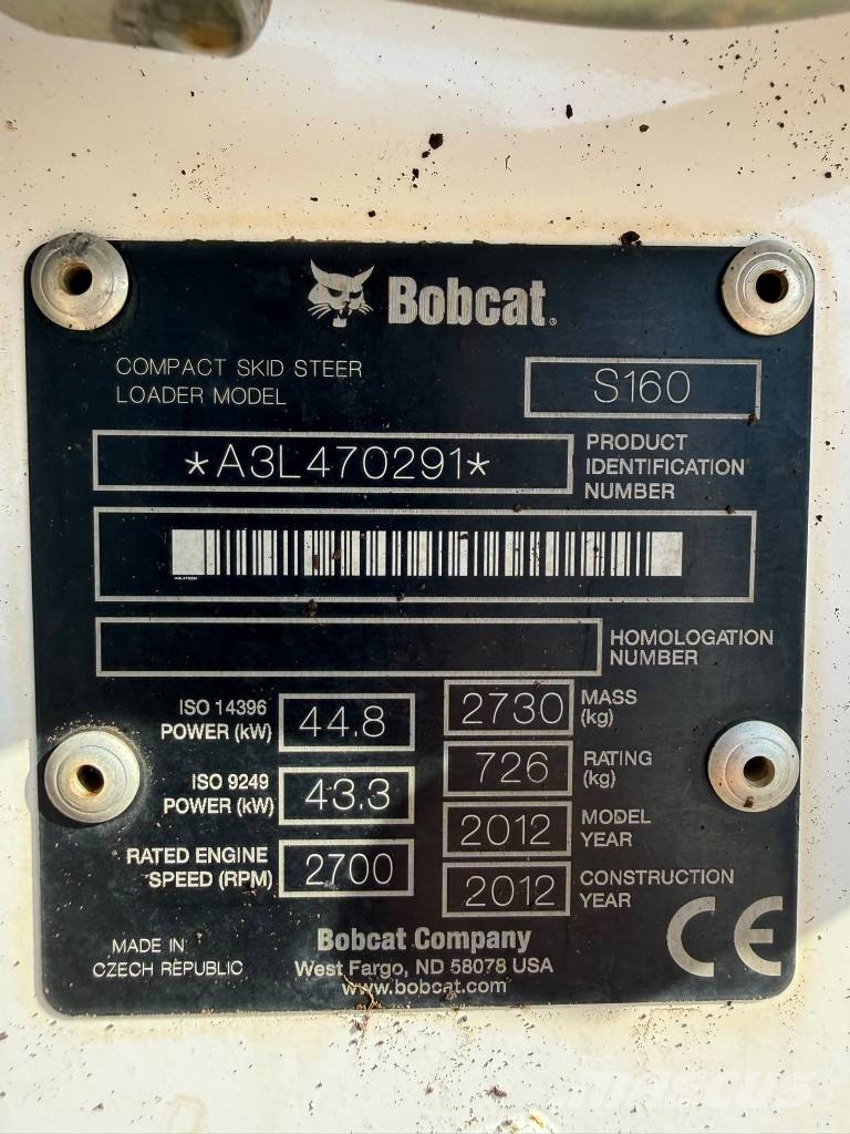 Bobcat S 160 //BJ. 2012 / 2088H/SW/Gabel/Böschungsmäher لوادر انزلاقية التوجيه