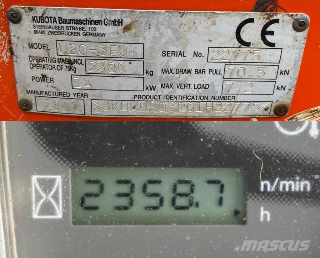 Kubota U20-3EU / Certificat CE endommagée Minigraafmachines < 7t