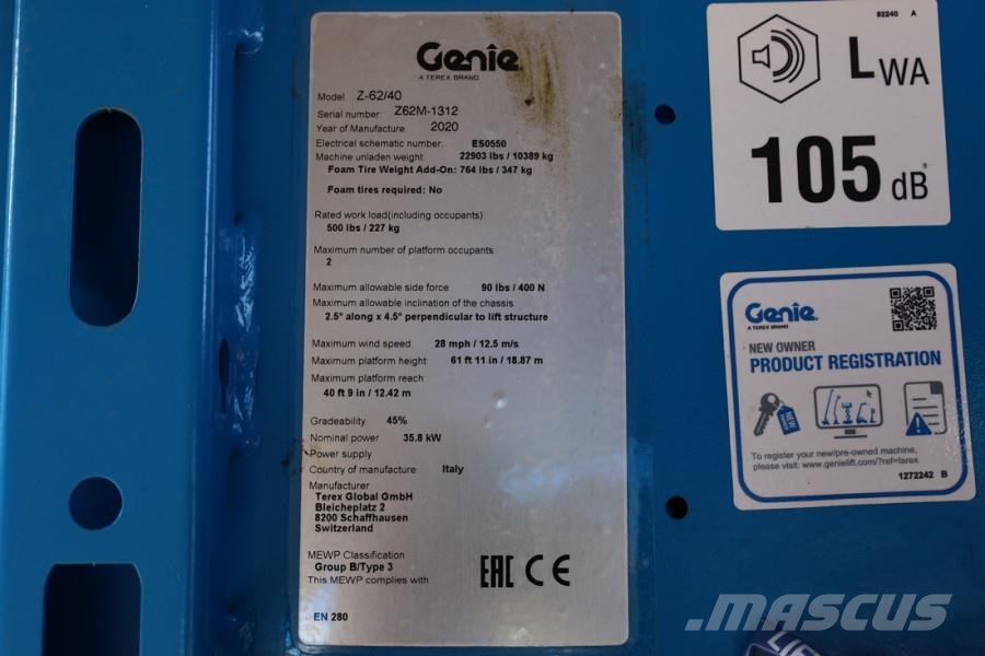 Genie Z62/40 Diesel, 4x4 Drive, 20.9 m Working Height, 1 Plataformas con brazo de elevación manual