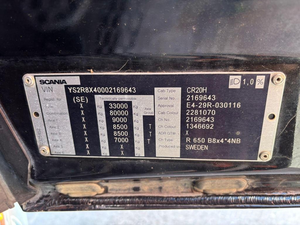 Scania R 650 8x4*4 RETARDER / CHASSIS L=7600 mm Шасси с кабиной