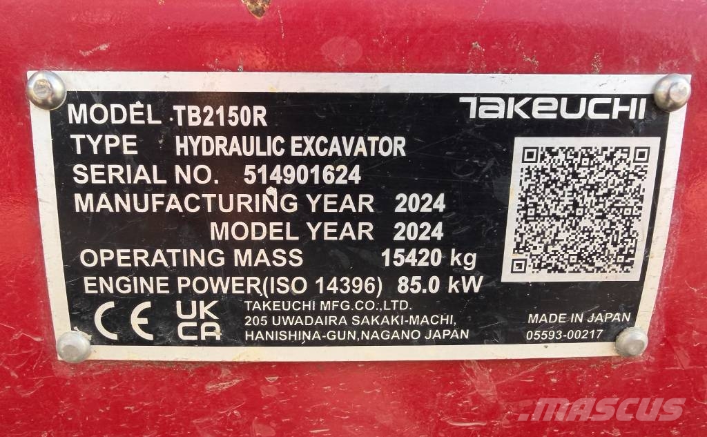 Takeuchi TB 2150 R CV V3 Excavadoras de cadenas