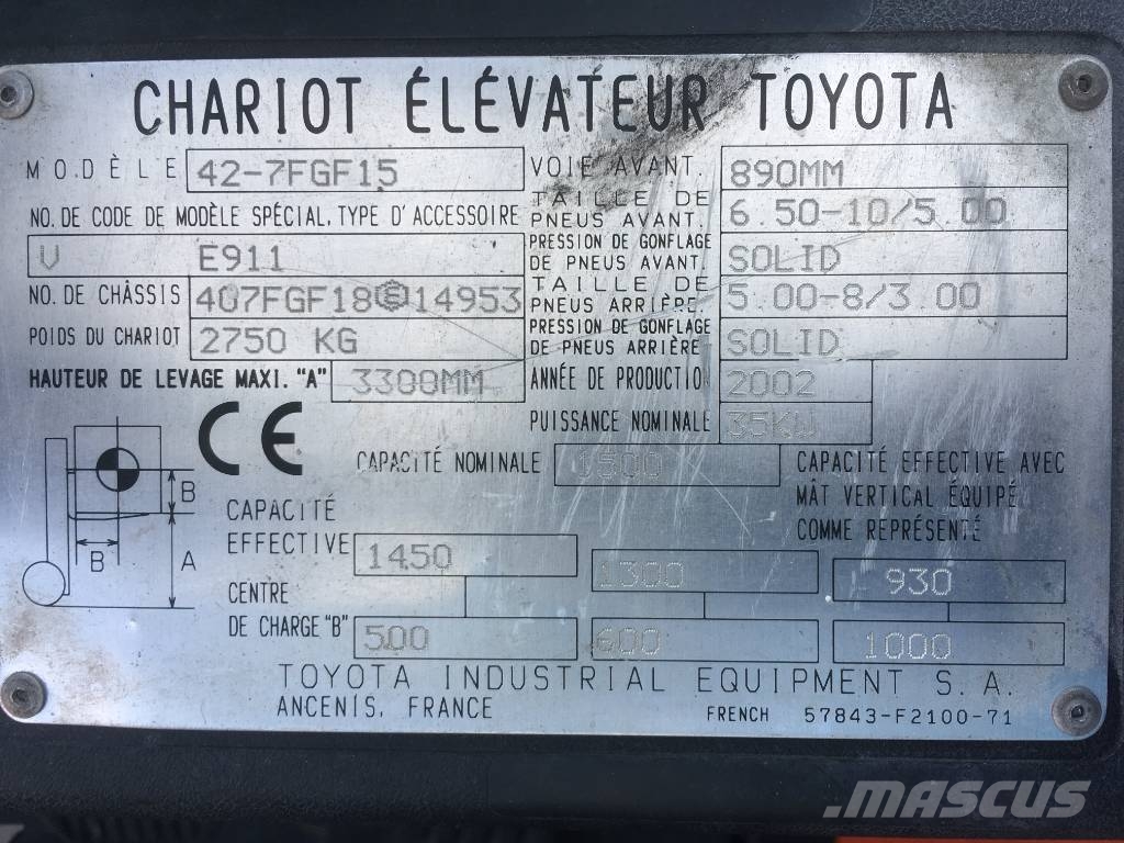 Toyota 7 FGF 15 /42/ V-3093 OB Gázüzemű targoncák