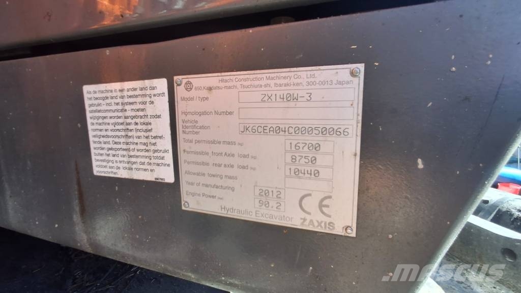 Hitachi ZX 140 W-3 Excavadoras de ruedas