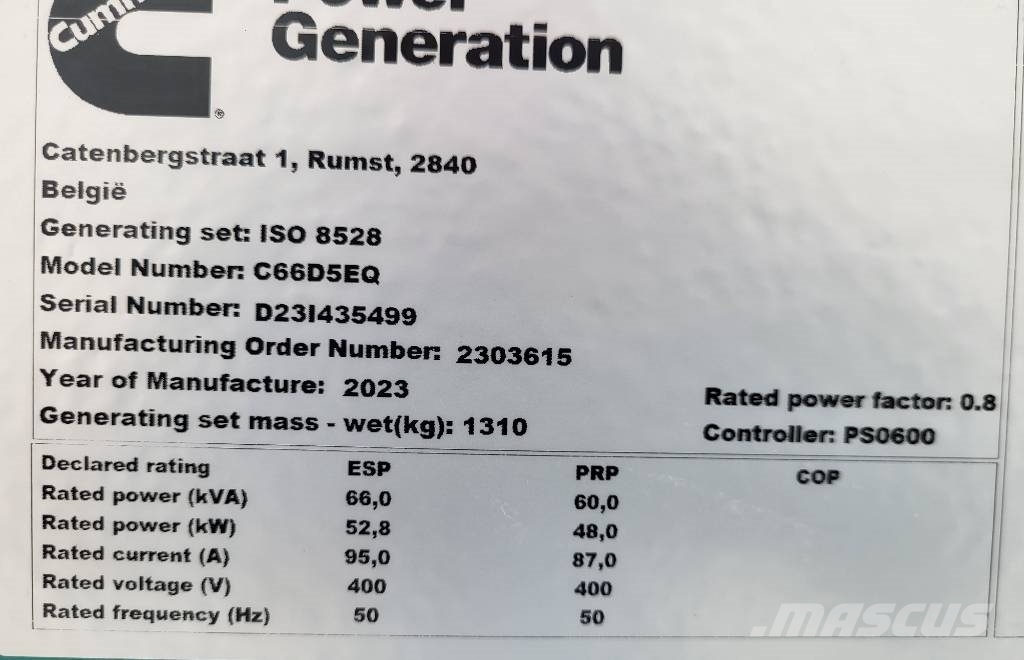 Cummins C66D5EQ ディーゼル発電機