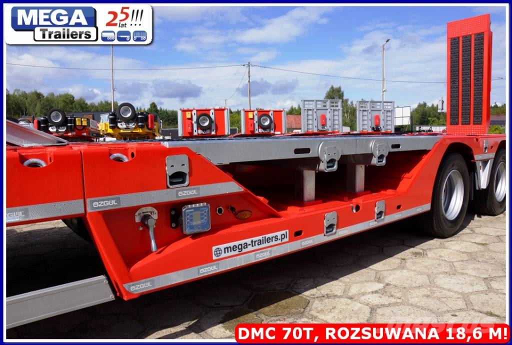 Ozgul 4 axle lowbed, DMC 70 T, extandable 18,60 m, PTO Low loader-semi-trailers