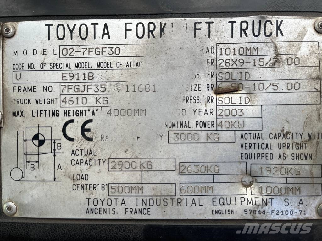 Toyota 7FGF30 /02/ V-2025 OB Gázüzemű targoncák