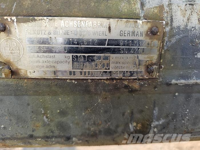 BPW HSF 9210 TRAILER AXLE SINGLE TIRE. Ejes