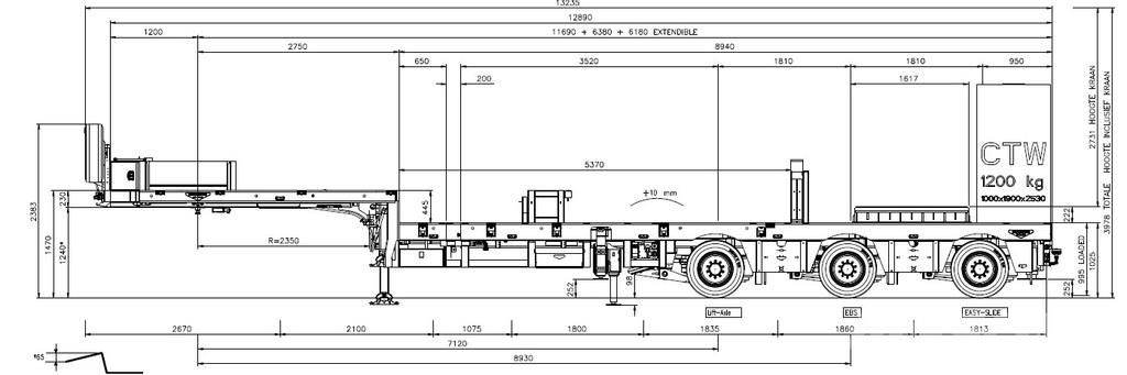 Broshuis 3ABSD / EXTENADABLE / HIAB 95 tm + JIB / ELECTRIC نصف مقطورة مسطحة منخفضة