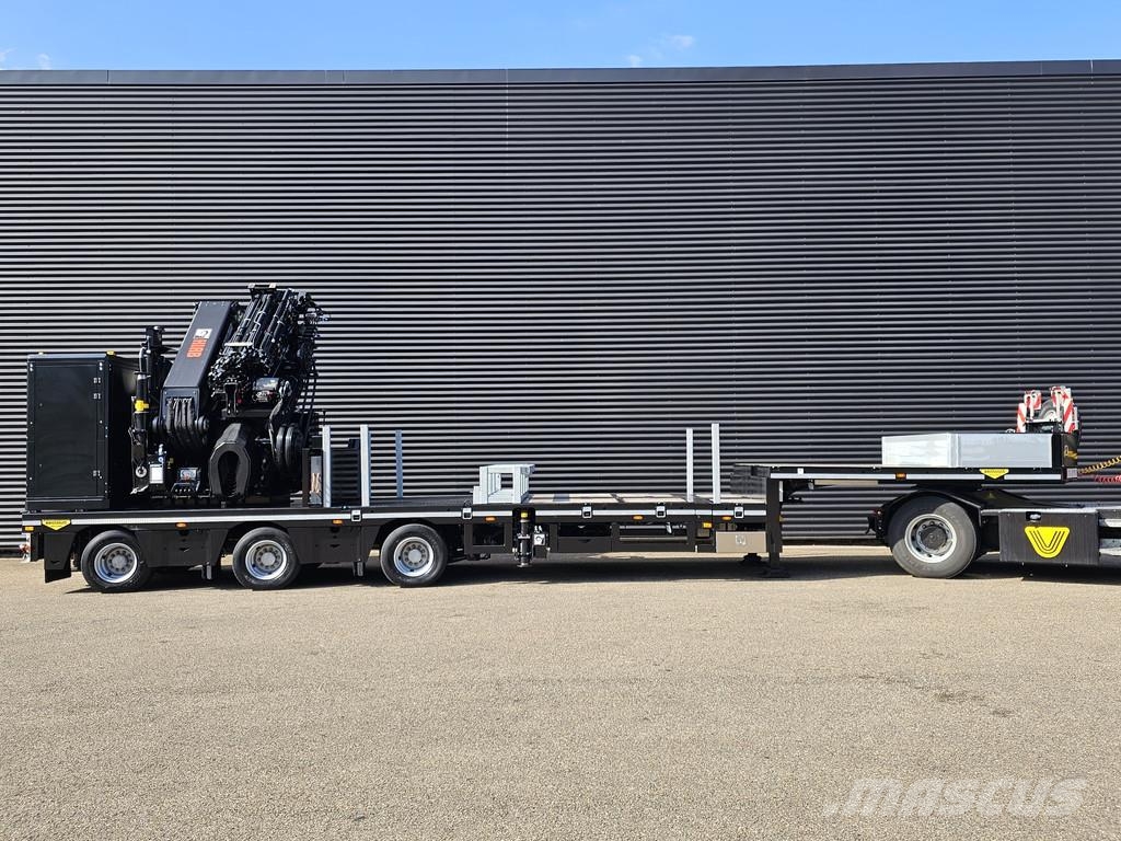 Broshuis 3ABSD / EXTENADABLE / HIAB 95 tm + JIB / ELECTRIC نصف مقطورة مسطحة منخفضة