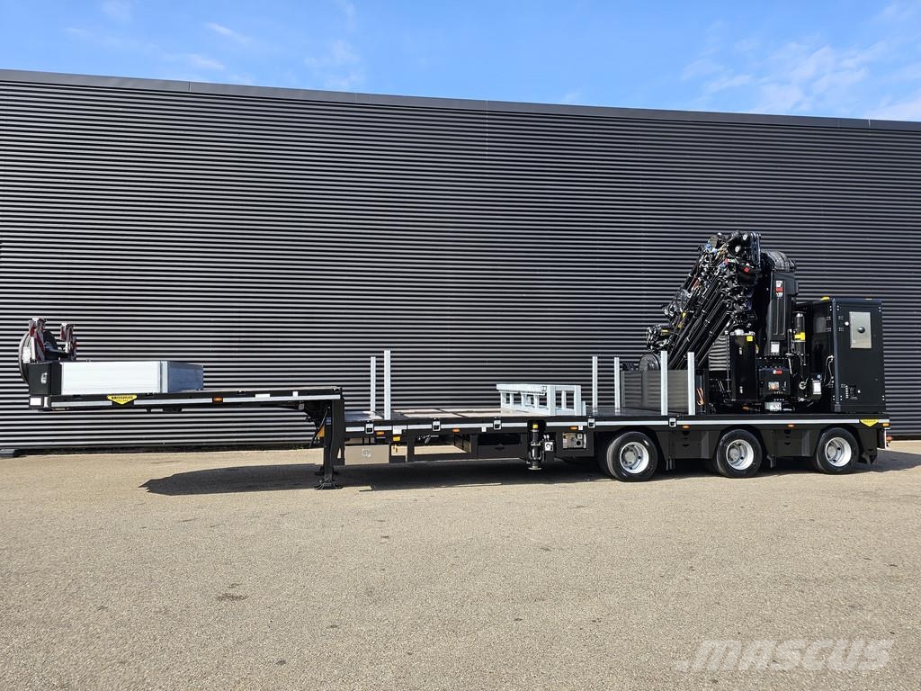 Broshuis 3ABSD / EXTENADABLE / HIAB 95 tm + JIB / ELECTRIC نصف مقطورة مسطحة منخفضة