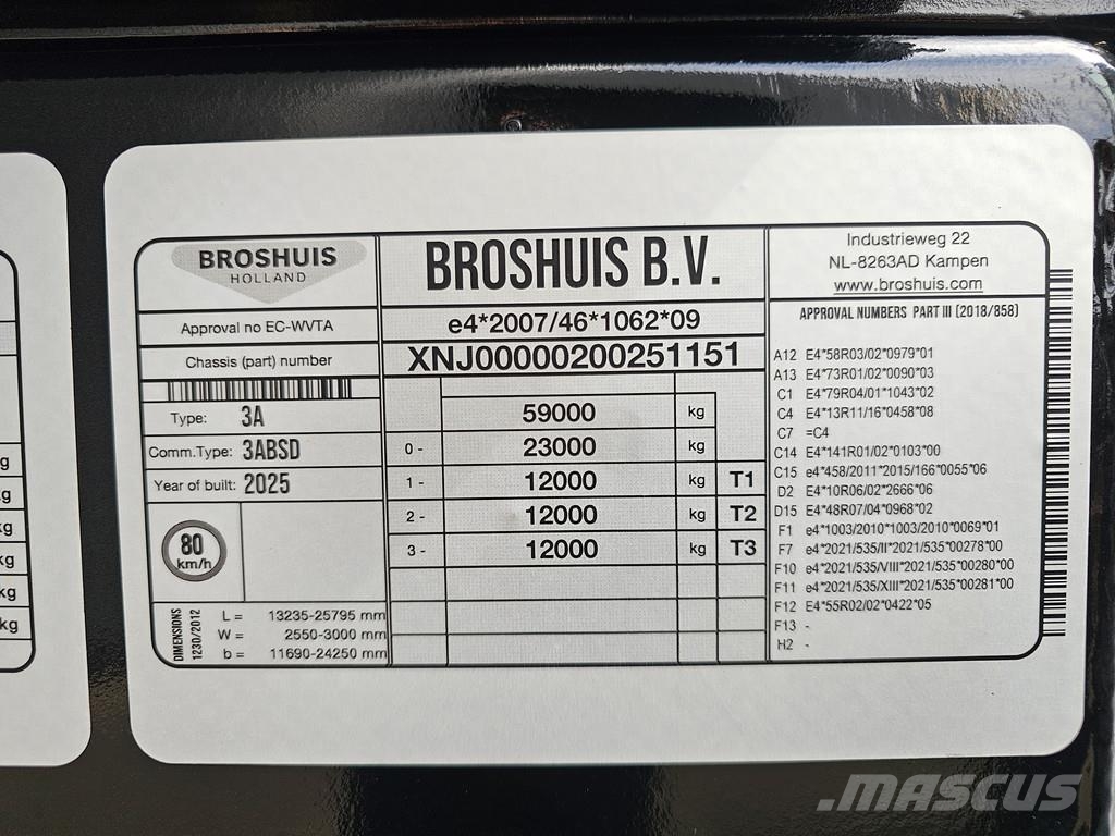 Broshuis 3ABSD / EXTENADABLE / HIAB 95 tm + JIB / ELECTRIC نصف مقطورة مسطحة منخفضة
