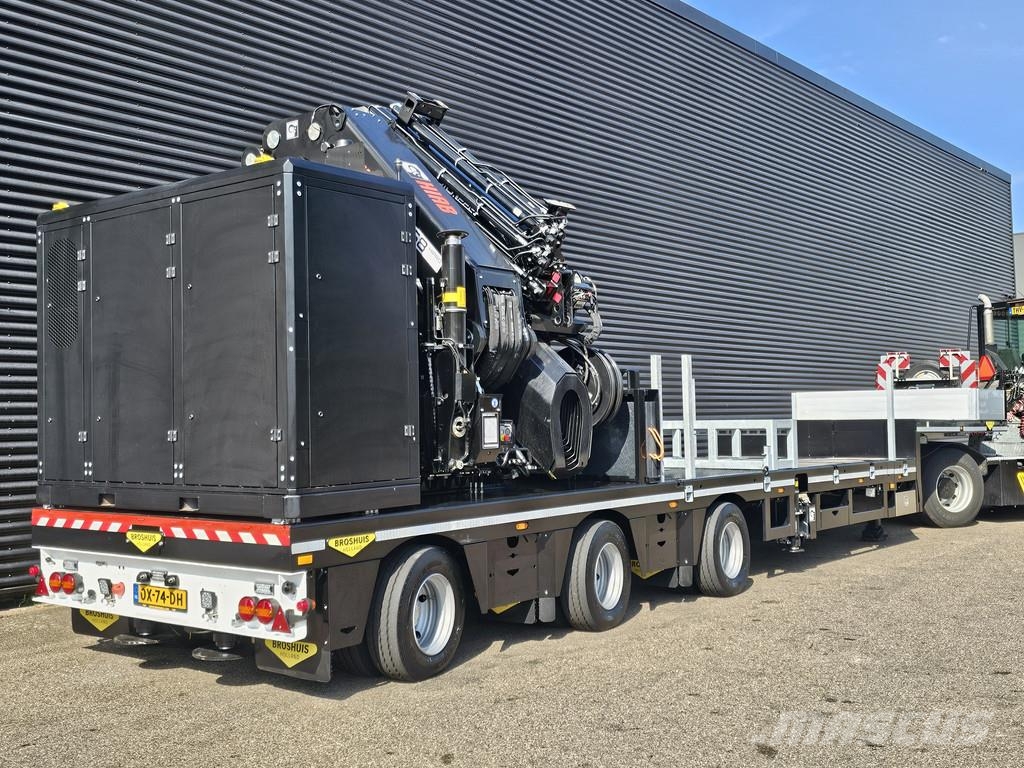 Broshuis 3ABSD / EXTENADABLE / HIAB 95 tm + JIB / ELECTRIC نصف مقطورة مسطحة منخفضة