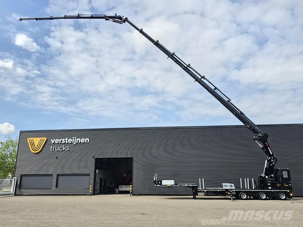 Broshuis 3ABSD / EXTENADABLE / HIAB 95 tm + JIB / ELECTRIC نصف مقطورة مسطحة منخفضة