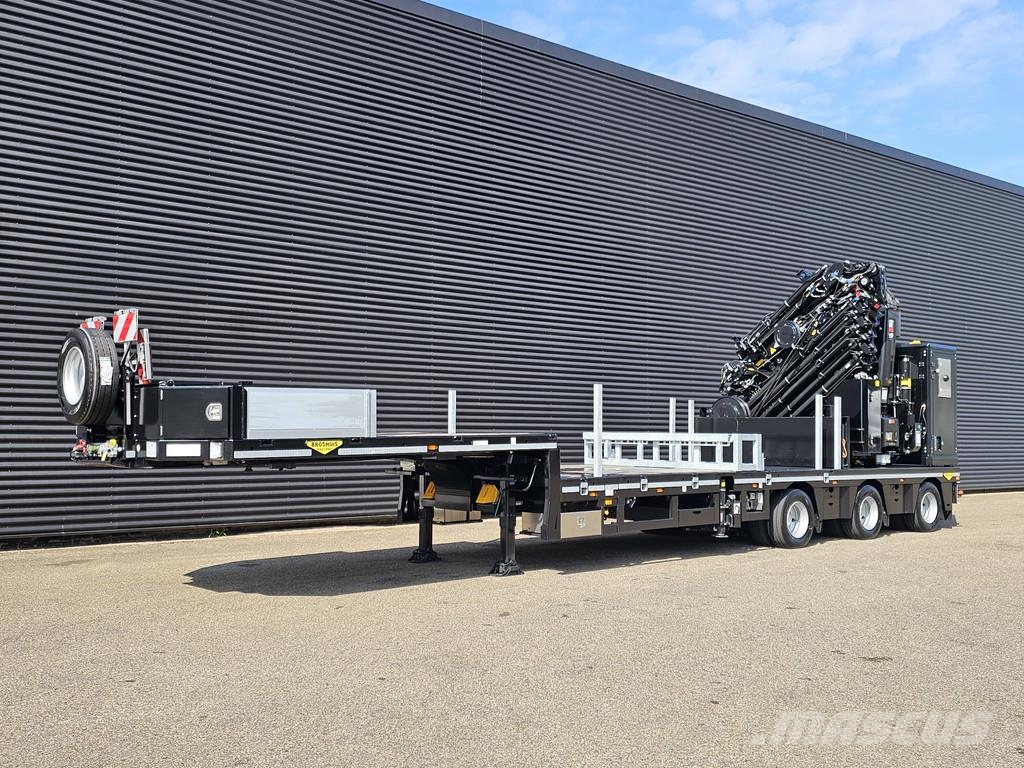 Broshuis 3ABSD / EXTENADABLE / HIAB 95 tm + JIB / ELECTRIC نصف مقطورة مسطحة منخفضة