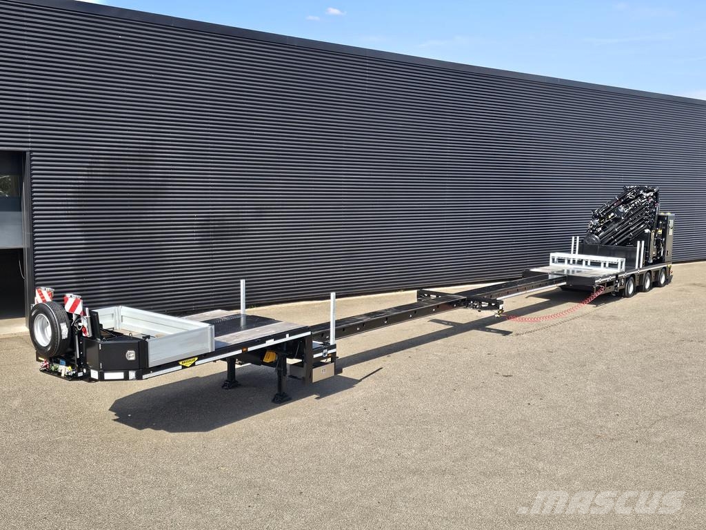 Broshuis 3ABSD / EXTENADABLE / HIAB 95 tm + JIB / ELECTRIC نصف مقطورة مسطحة منخفضة