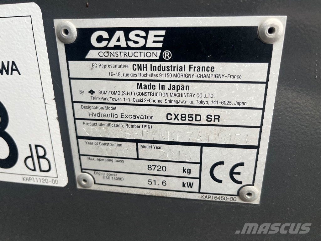 CASE CX 85 D SR / Engcon, 3 kauhaa, Rasvari حفارات وسط 7 طن - 12 طن