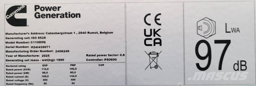 Cummins C110D5Q ディーゼル発電機