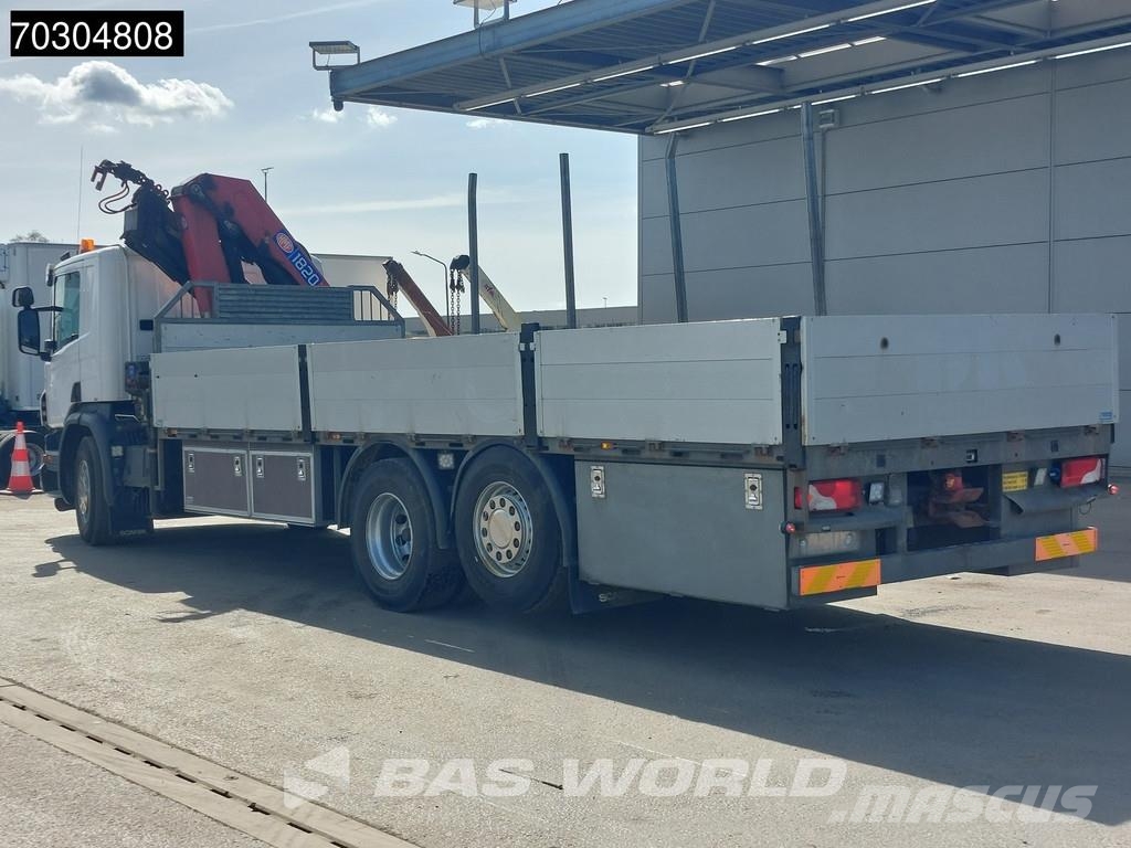 Scania P360 P 6X2 HMF 1820-K4 Kran Crane Lift+Steering Ax Flatbed / Dropside trucks