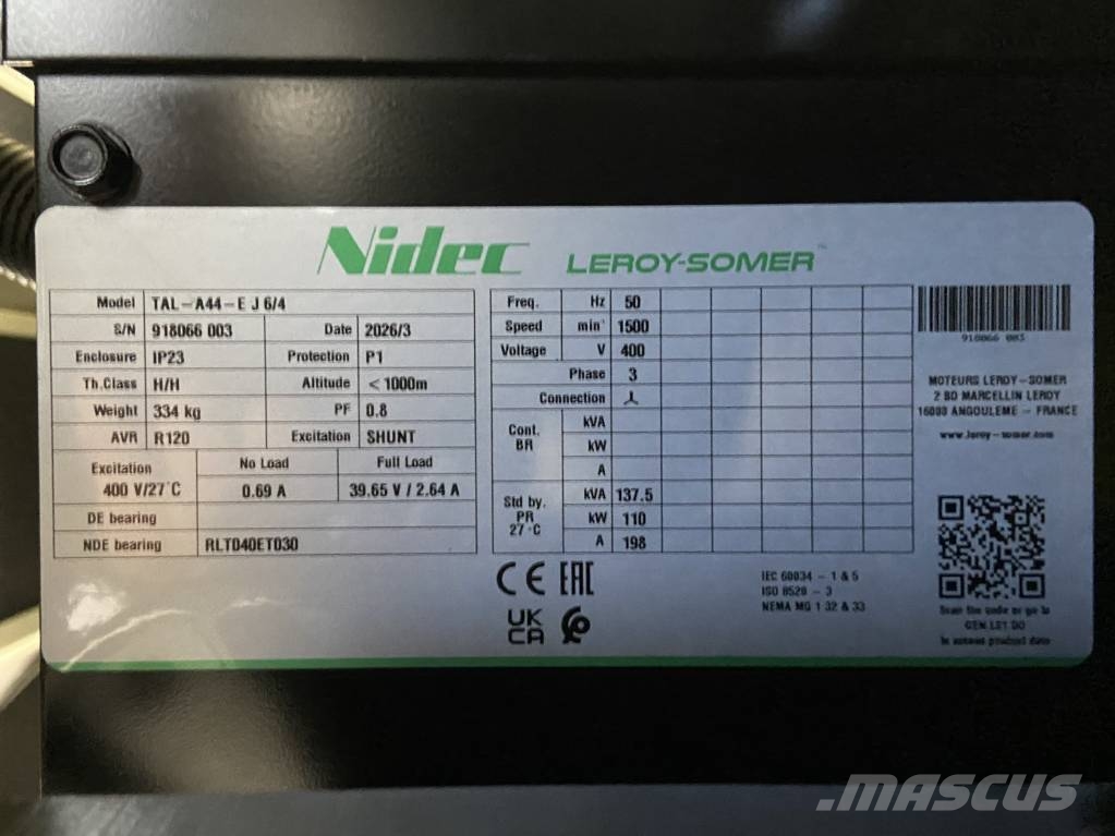 Cummins 6BTA5.9-G2 - 138 kVA Generator - DPX-19836 Dīzeļģeneratori