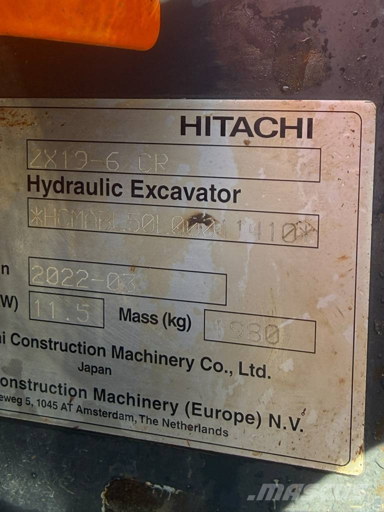 Hitachi ZX 19-6 CR //BJ. 2022/ 324H/SW/Hammerleitung Minibagger < 7t